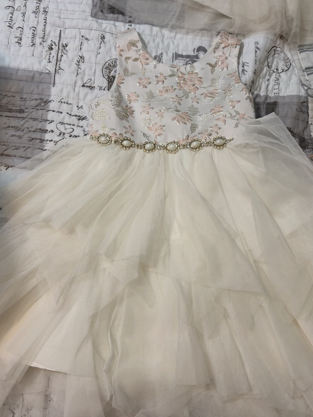Ivory and Blush Floral Tulle Party Dress for Girls5T